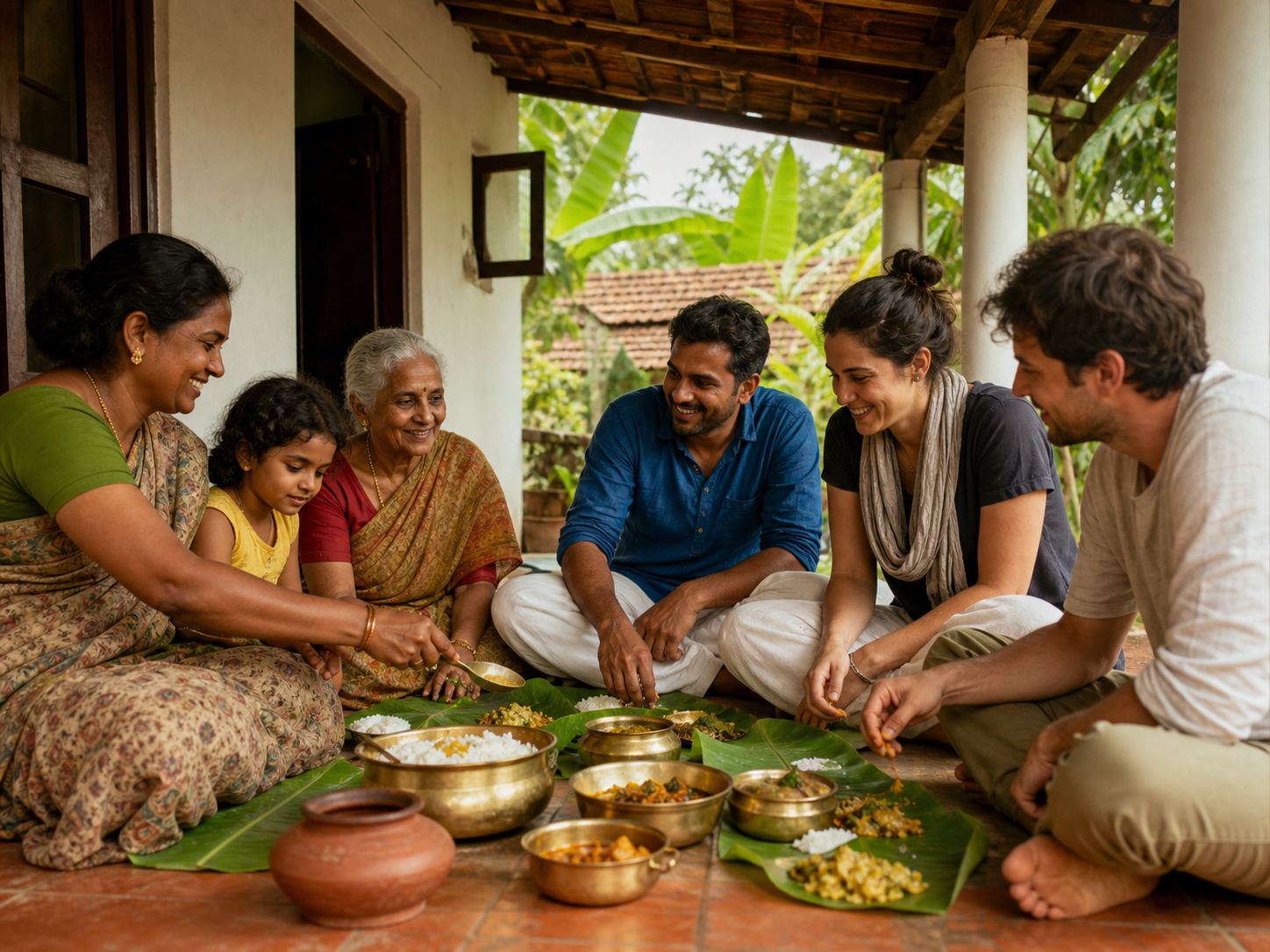 A local Indian family welcoming travelers to share a meal